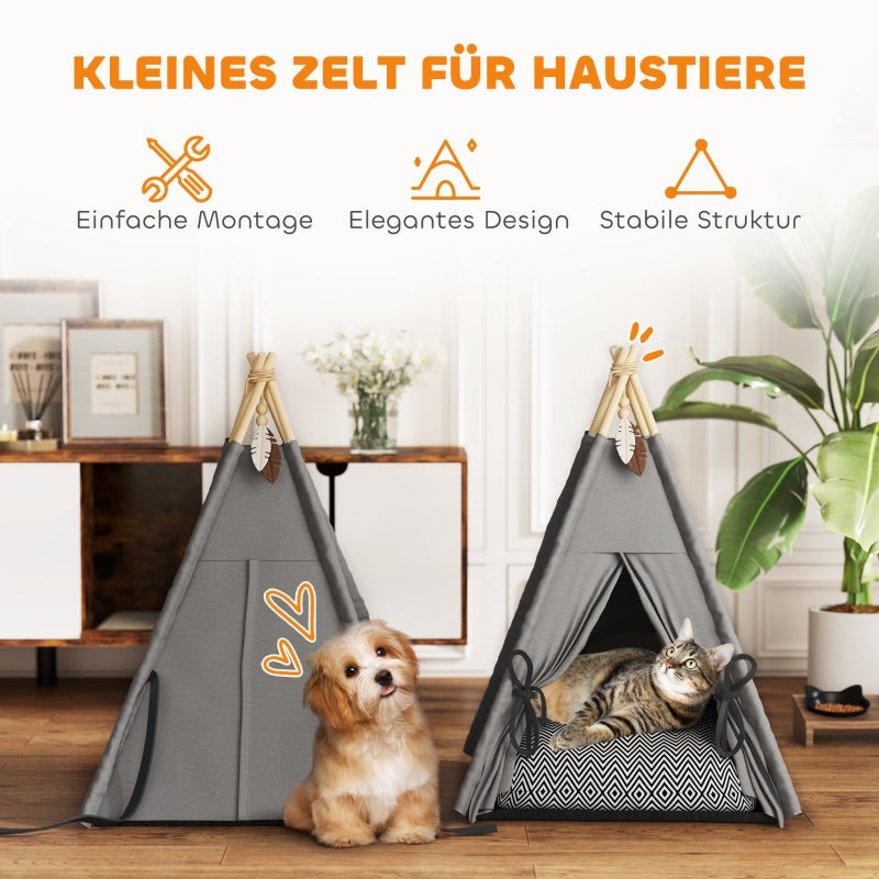 Pet Teepee Tent, Removable Washable Cushion Non-Slip, Grey