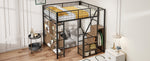 Loft Bed, Multifunctional with Storage & Stairs, 140x200 cm, Metal Black