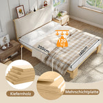 Upholstered Bed with Padded Headboard and Sturdy Slatted Base, 140x200cm, Natural Pine