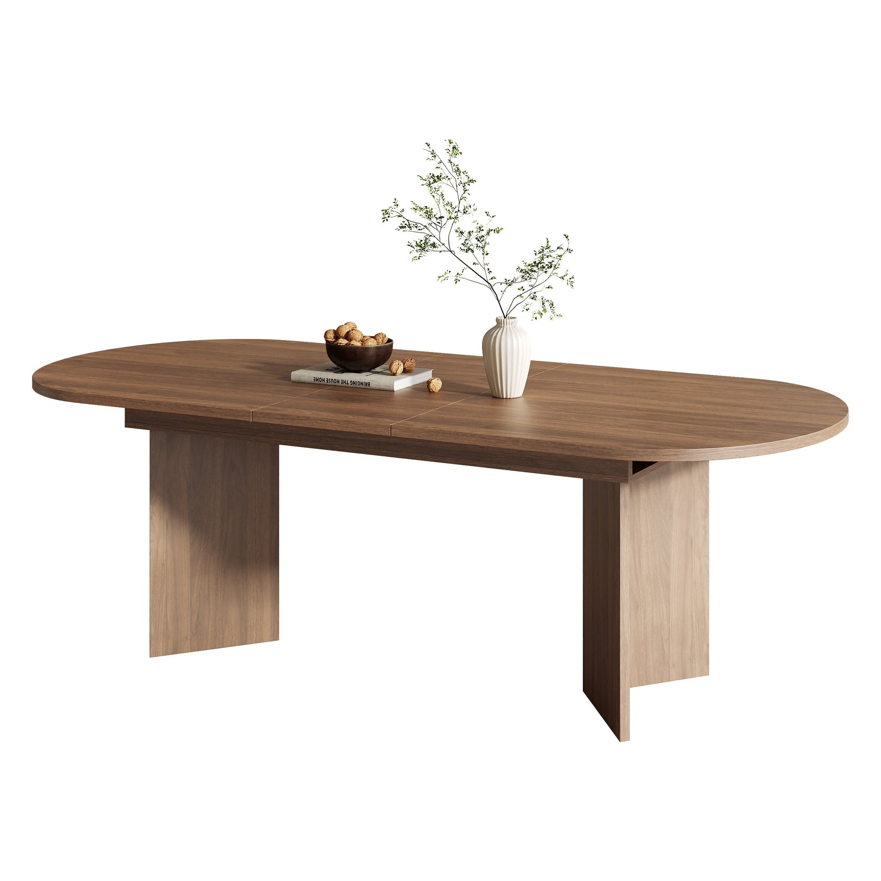 Extendable Dining Table, 160/200x90cm, for 6-8 People, Rounded Corners and Thickened Tabletop, Walnut