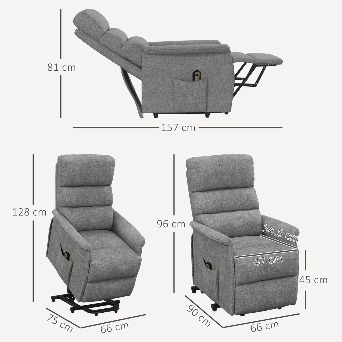 Electric TV Recliner Lift & Lying Function Side Pocket Remote, Linen-Look