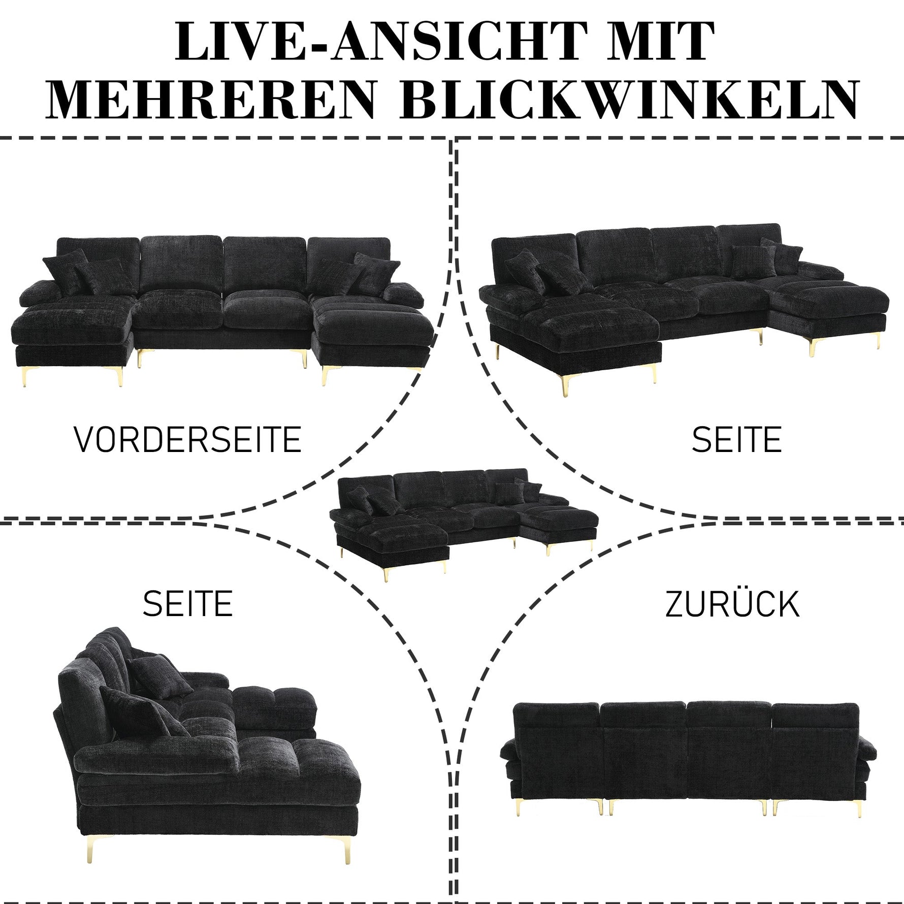 Modern Large U-Shape Sectional Sofa Double Reclining Seats, Chenille Fabric