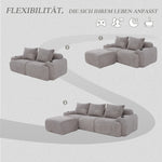 3-Seater Modular Corduroy Sofa with Ottomans, Cup Holders and Storage, Light Grey