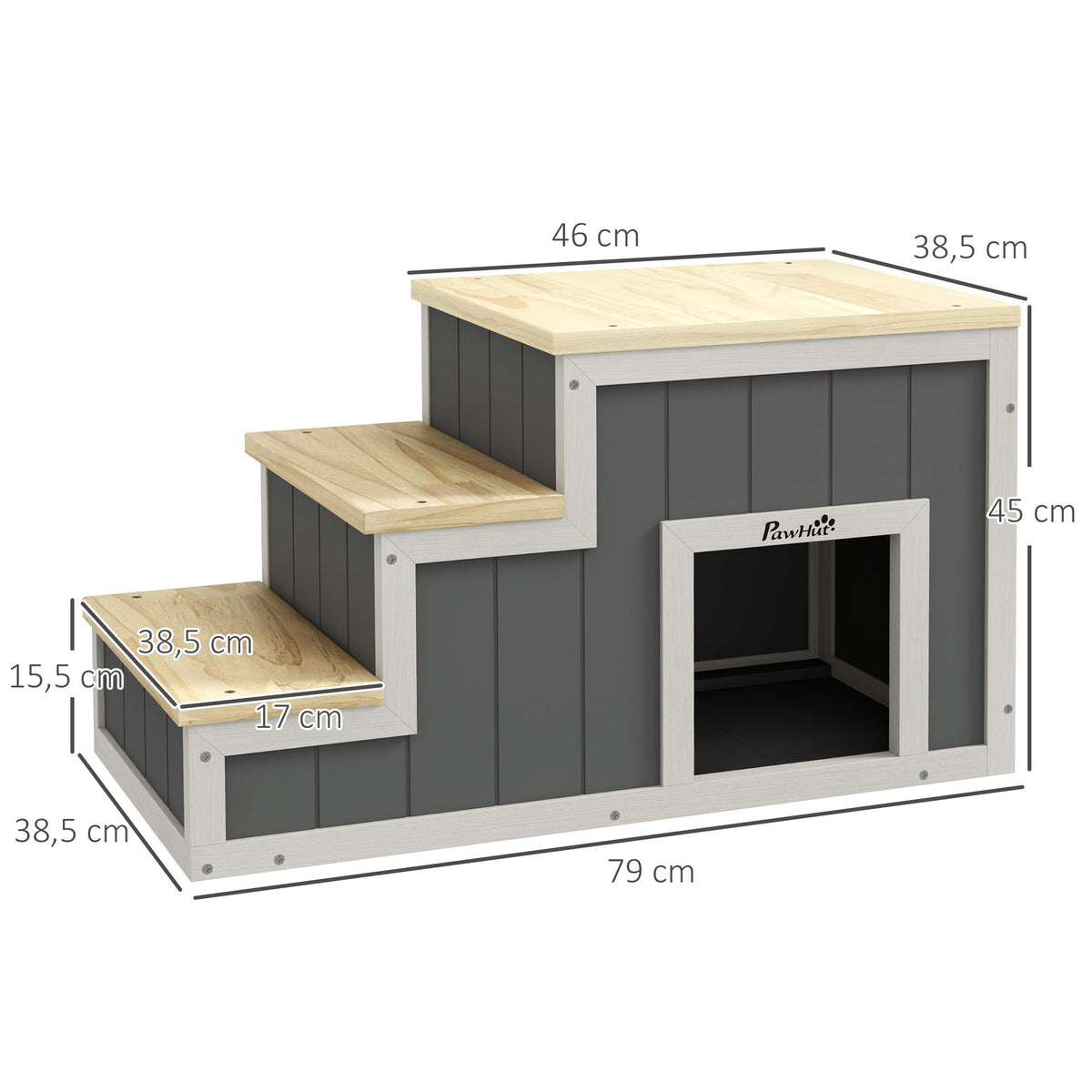 Pet Stairs 2-in-1 Cave 3 Steps Ramp, Wood