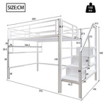 Loft Bed with Storage Ladder and Shelves, 140x200cm, White