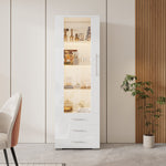 Display Cabinet Freestanding LED Glass 3 Drawers 60x35x180cm, High-Gloss White