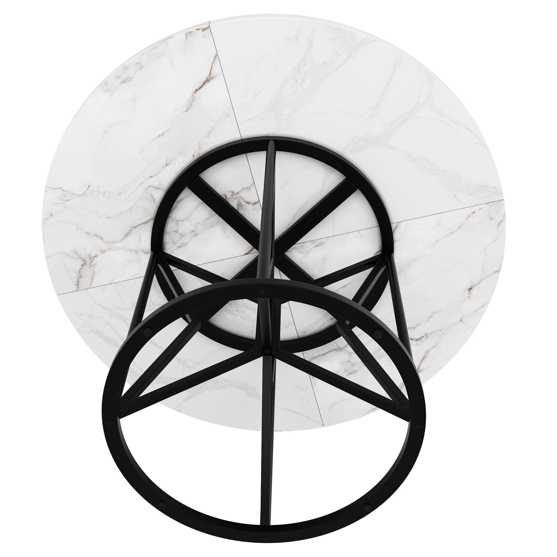 Round Dining Table 100cm 4-6 Seater Metal Geometric Legs - Black