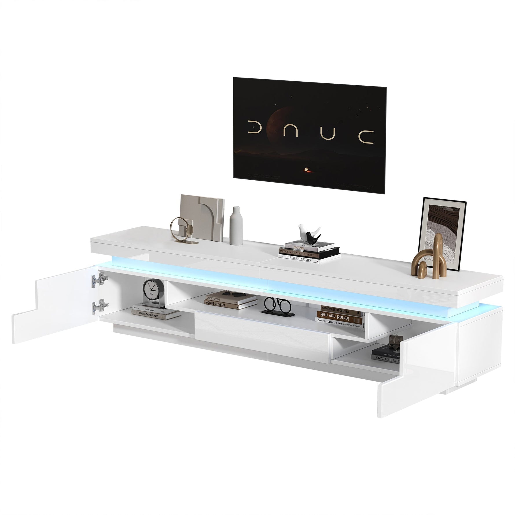 TV Stand 175cm 2 L-Shaped Cabinets LED High-Gloss