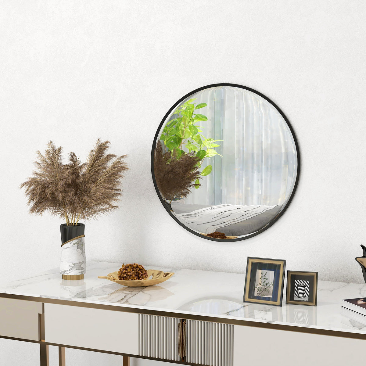 Wall Mirror, Round Bathroom 60x60cm, Black Aluminum