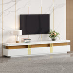 Lowboard TV Cabinet Modern 200cm 3 Drawers Cable Management - Marble Look
