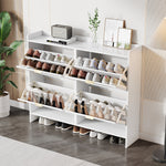 Shoe Cabinet 4 Drop-Down Compartments Open Shelves Entryway/Hallway, White