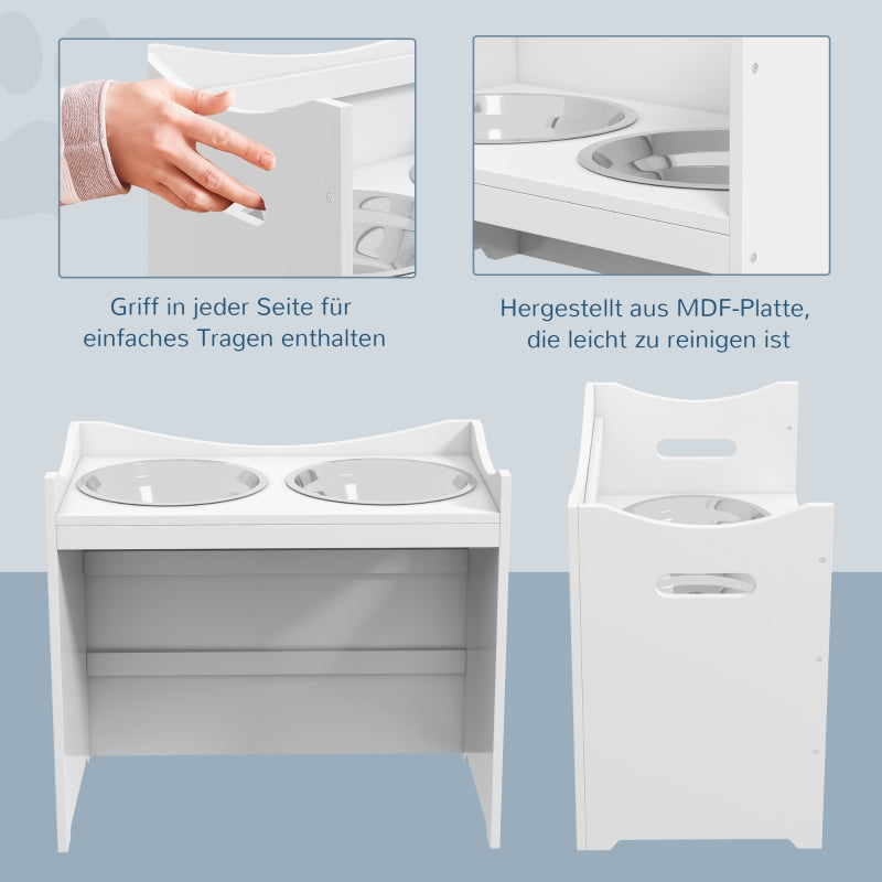 Dog Feeding Station, Height Adjustable, 2 Stainless Steel Bowls, White