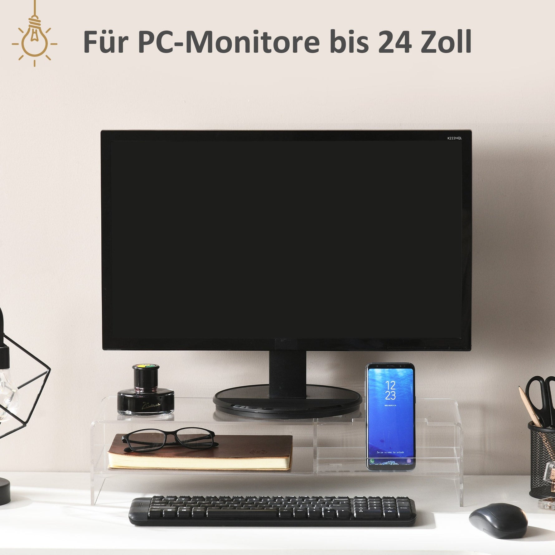 Monitor Stand with Keyboard Compartment 2 Tiers for 24 Inch - Transparent Acrylic