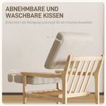 Armchair Lounge Chair, Padded, Removable Cushions, Wooden Legs, Beige