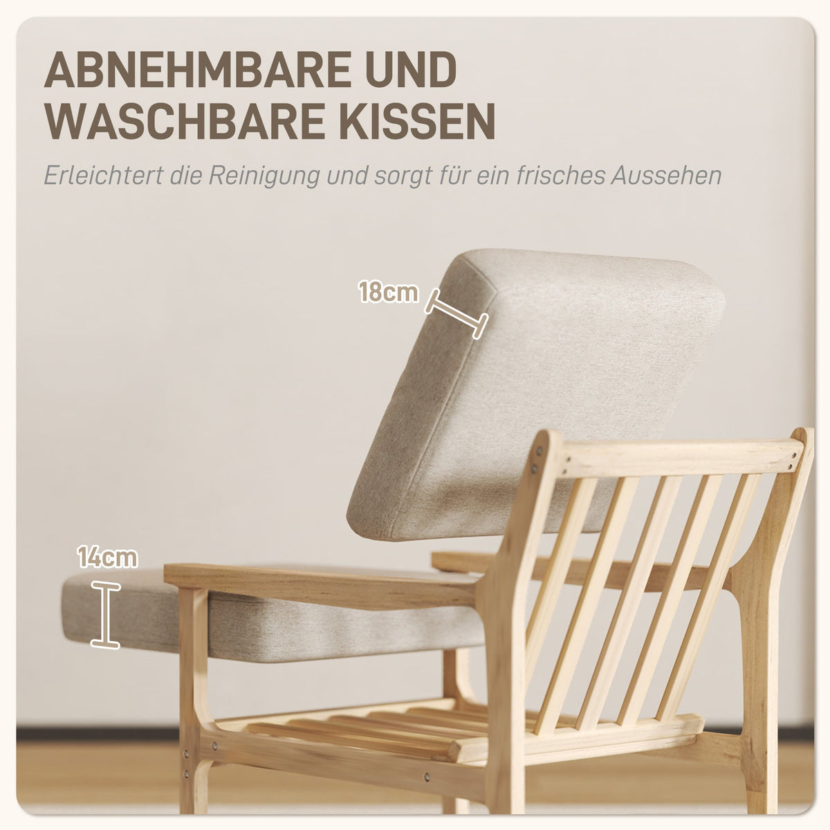 Armchair Lounge Chair, Padded, Removable Cushions, Wooden Legs, Beige