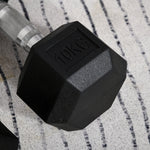 Hexagon Dumbbells Set of 2, 2x10kg Cast Iron, Rubber Coating, Black