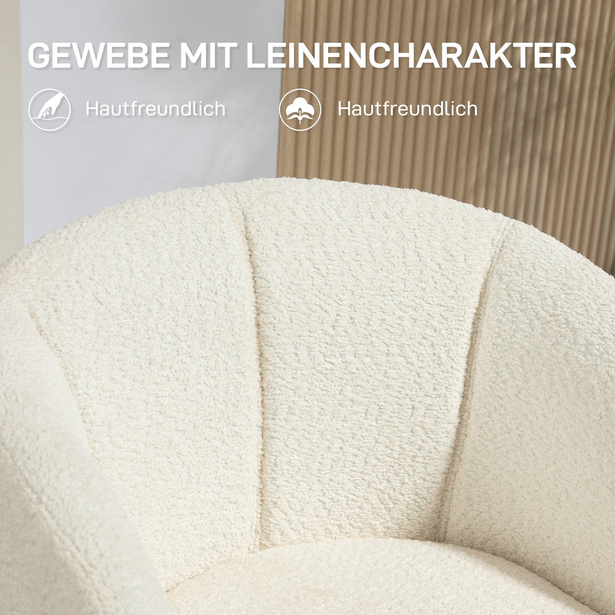 Armchair Lounge Chair, 360° Swivel with Armrests & Metal Legs, Linen Look Cream White