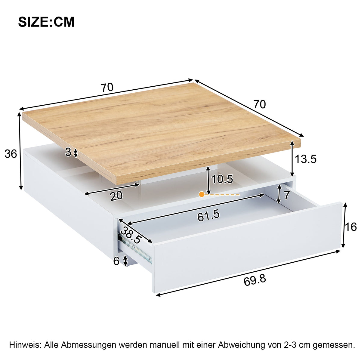 Multifunctional Swivel Coffee Table with Storage, White and Walnut