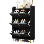 Shoe Cabinet 3 Doors 6 Adjustable Compartments Narrow Anti-tip Black