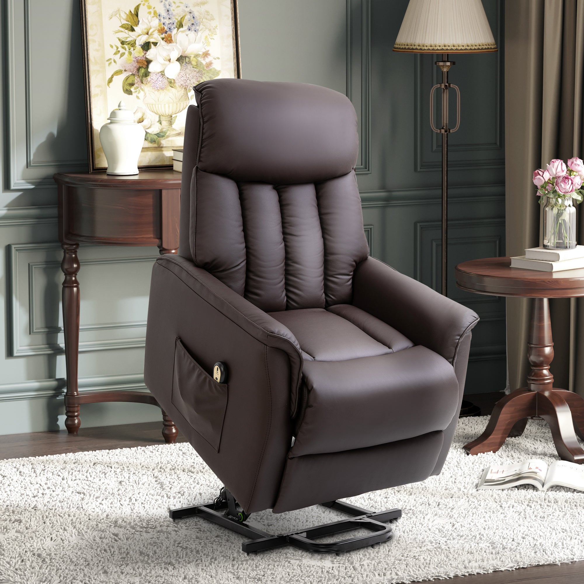 Electric Lift Chair, Recliner TV Chair with Lift Assistance & Reclining Function, Faux Leather Brown