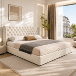 Upholstered Double Bed 160x200 with Storage, Beige Velvet