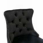 Contemporary Barstools, Button Tufted Wooden Legs Set of 2, Velvet Black