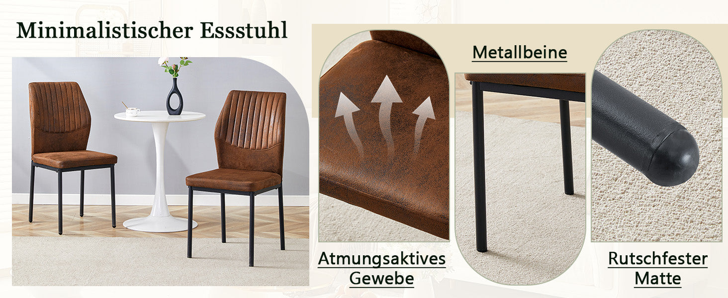 Dining Chairs Set of 4, Lightweight Luxury Style with Tech Fabric and Metal Legs, Brown and Black