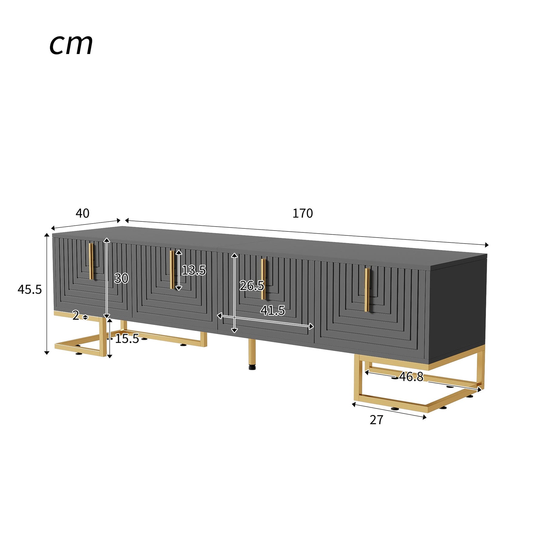 TV Lowboard Textured Door Gold Handles Gold Feet