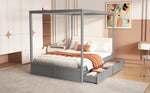 Canopy Bed 140x200 cm with Large Drawers & Soft Headboard, Wooden Grey