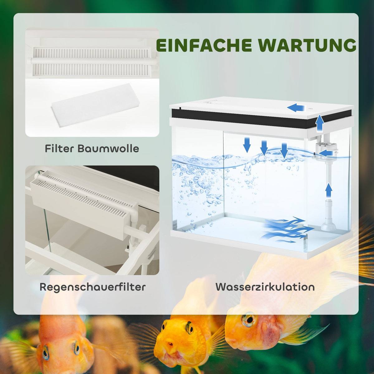 Aquarium, 41 Liter Glass with Filter System, LED Lights, White