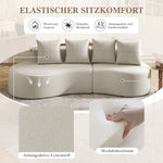 Linen Sofa with 4 Cushions, Cup Holder and Side Pocket, Beige