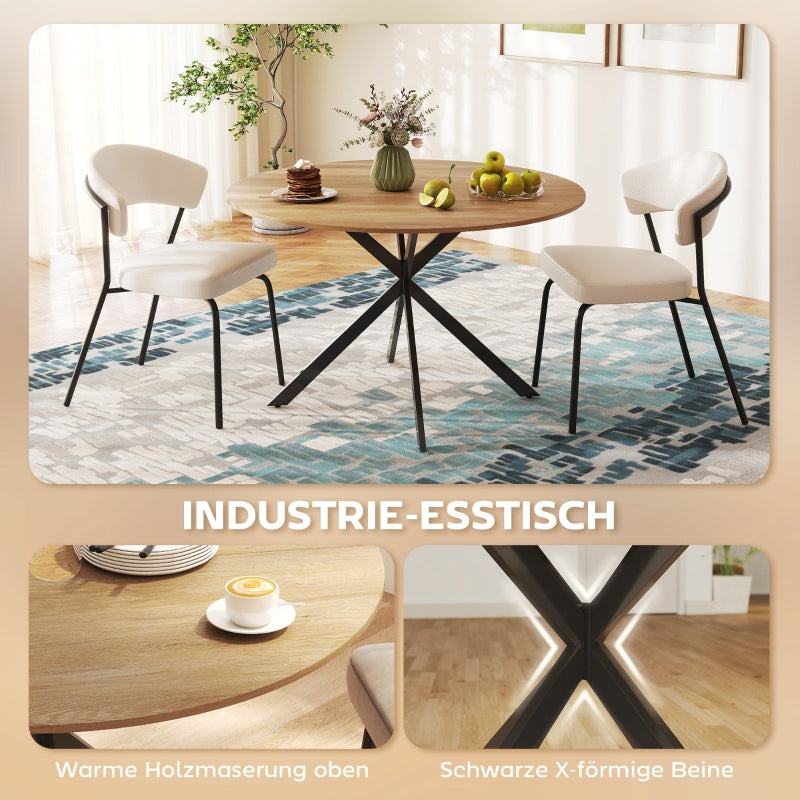 Round Dining Table Ø120 Industrial Steel Legs, Oak