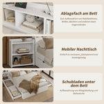 Wooden Double Bed 140x200cm with Integrated Charging, Storage Drawers and Pull-out Bedside Tables, White Wood