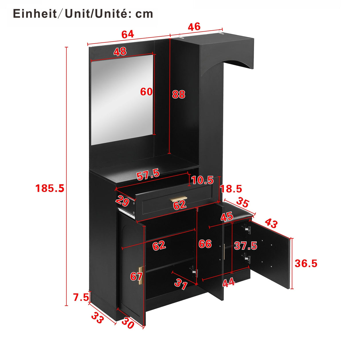 Compact Wardrobe and Shoe Cabinet Combination, Multifunctional Storage Shelf with Mirror, Modern