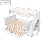Children's Bunk Bed 90x200/140x200cm Safety Stairs Rollaway Bed Slatted Base, Solid Wood White