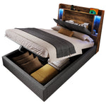 Upholstered Bed 90x200cm Flip-Top Storage LED USB/Type-C App Control - Linen Grey