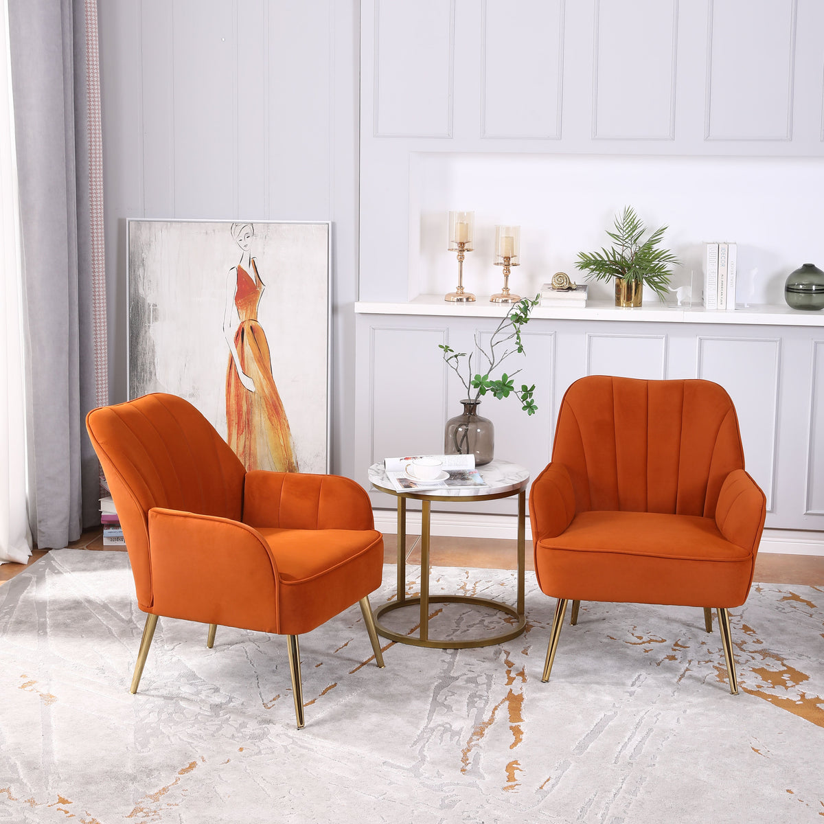 Lounge Chairs, Versatile Accent Seating (Set of 2), Orange Velvet