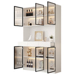 White Display Cabinet with LED Lights and 6 Glass Doors, 200cm High, White and Black Aluminium Frame