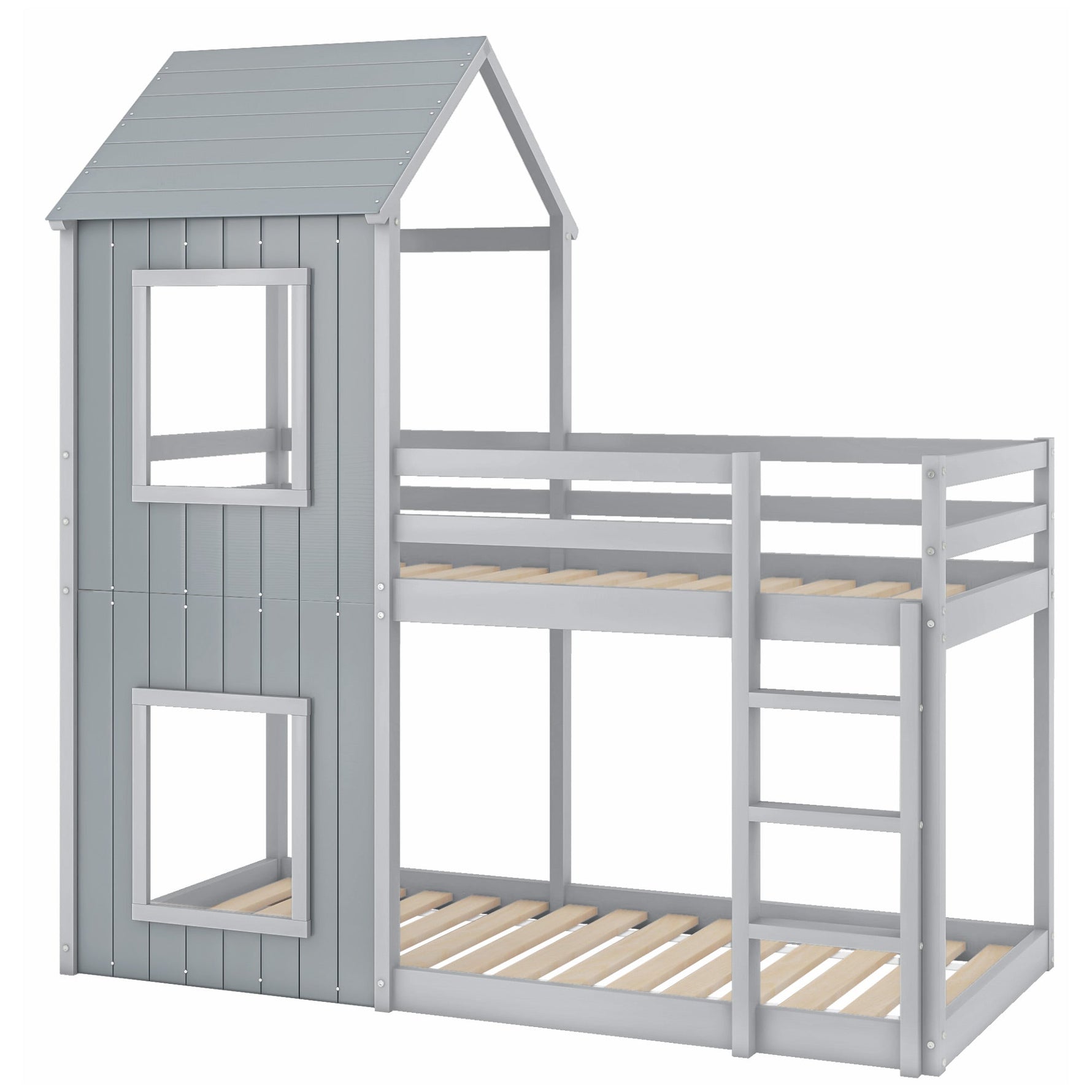 Bunk Bed 90x200cm House Bed with Ladder and Canopy Solid Wood Grey
