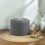 Storage Stool, Round Footstool Upholstered Coffee Table, Corduroy Grey