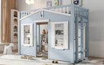 Children's Loft Bed 90x200cm with Ladder & Window, Blue Wood