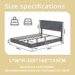 Modern Double Bed with Plaid Headboard 160x200cm, Dark Gray Fabric