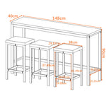 Dining Table Set, 148CM Modern Design Kitchen Pub Table with 3 Stools, Natural