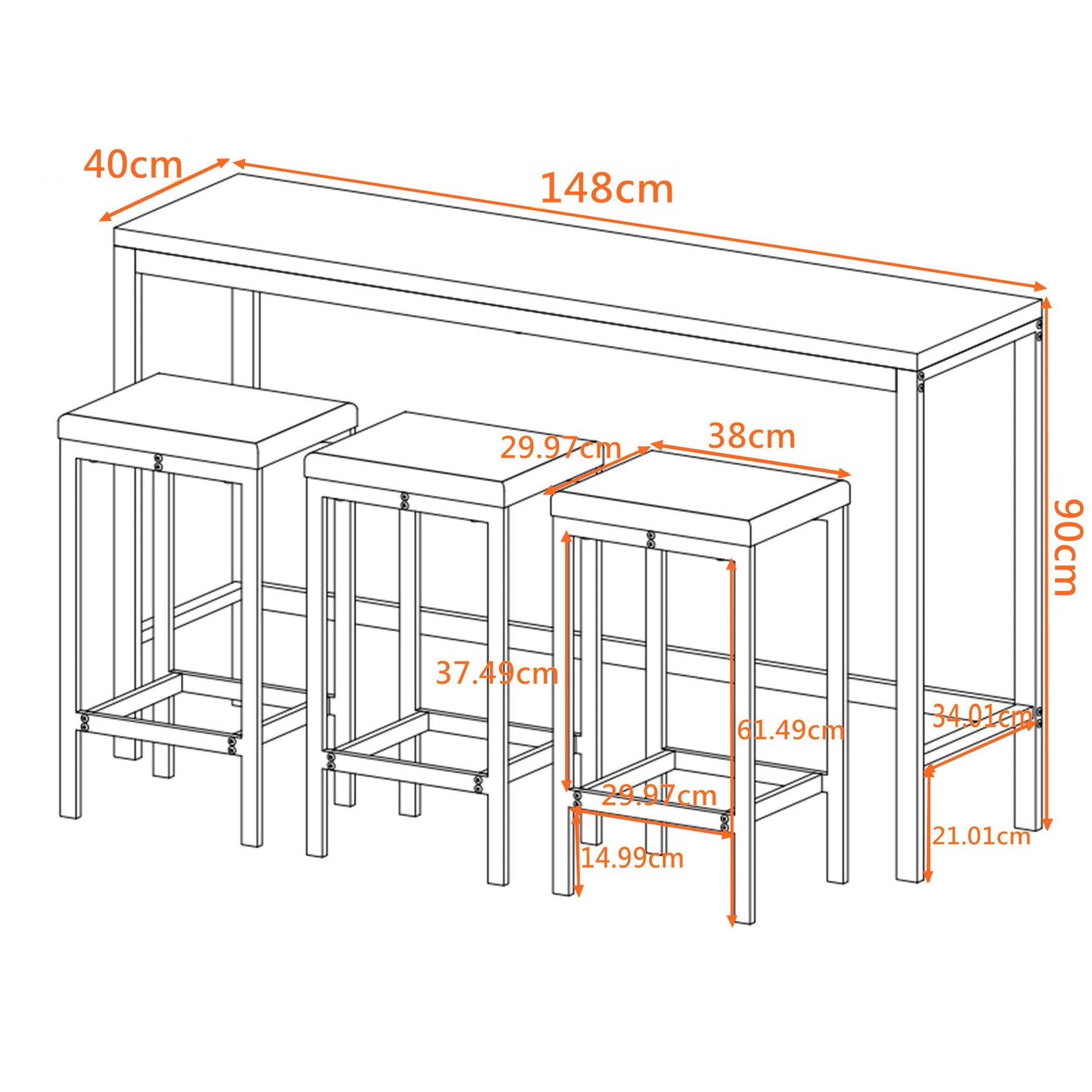 Dining Table Set, 148CM Modern Design Kitchen Pub Table with 3 Stools, Natural