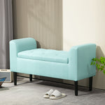 Storage Bench, Upholstered with Storage Box, Linen Look Green