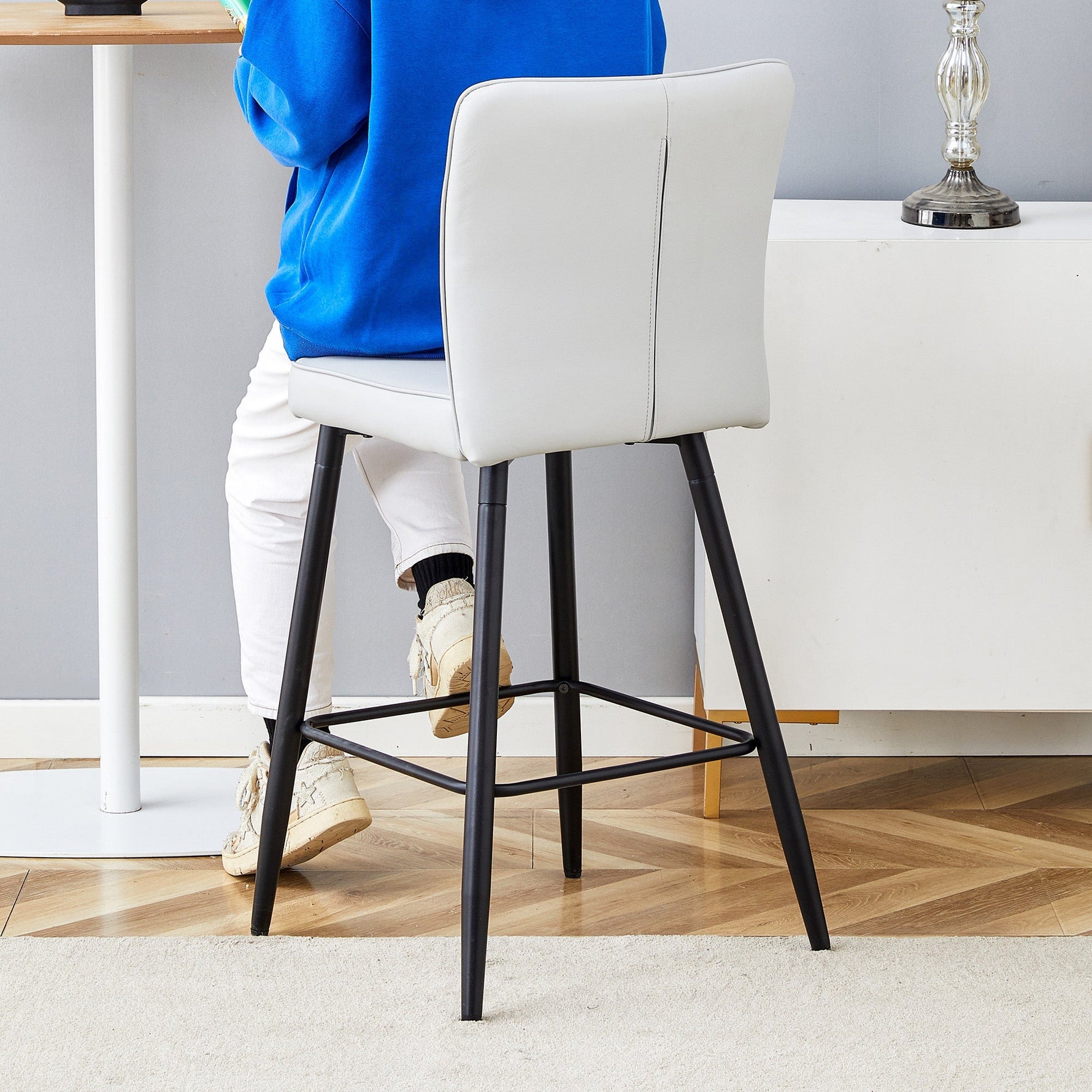 Bar Chair Set 2-Piece 101cm High Ergonomic Backrest - Light Grey PU