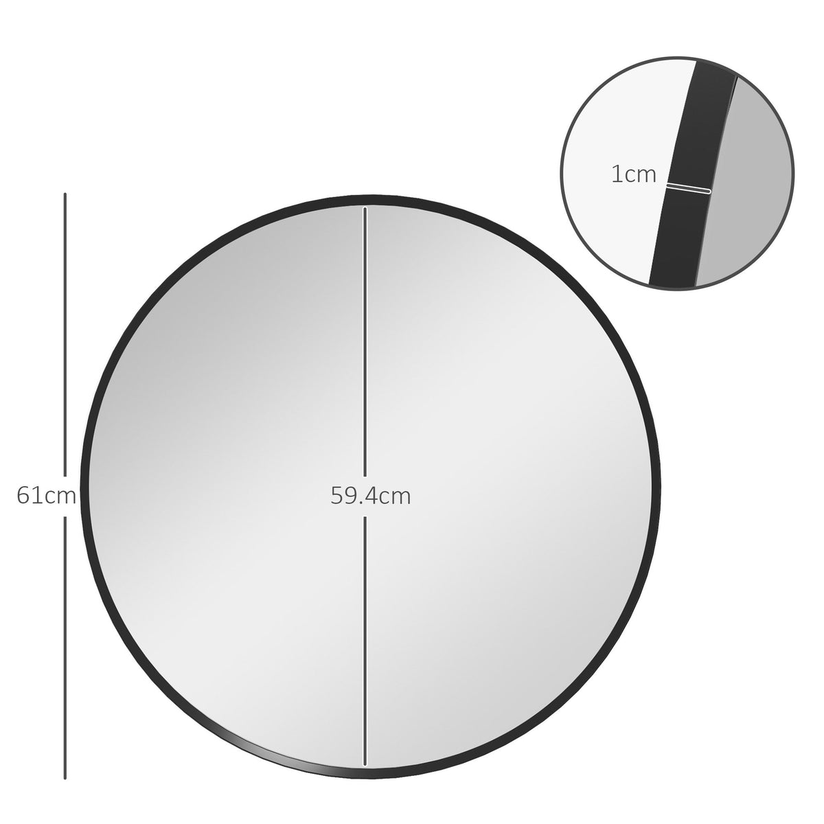 Wall Mirror, Round Bathroom 60x60cm, Black Aluminum