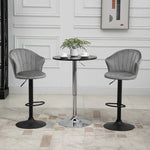 Set of 2 Bar Stools, Swivel Height-Adjustable with Backrest, Velvet Grey
