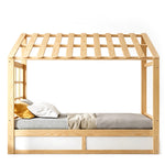 Kids Country Bed 90x200cm with Storage & Roof, Wood & White