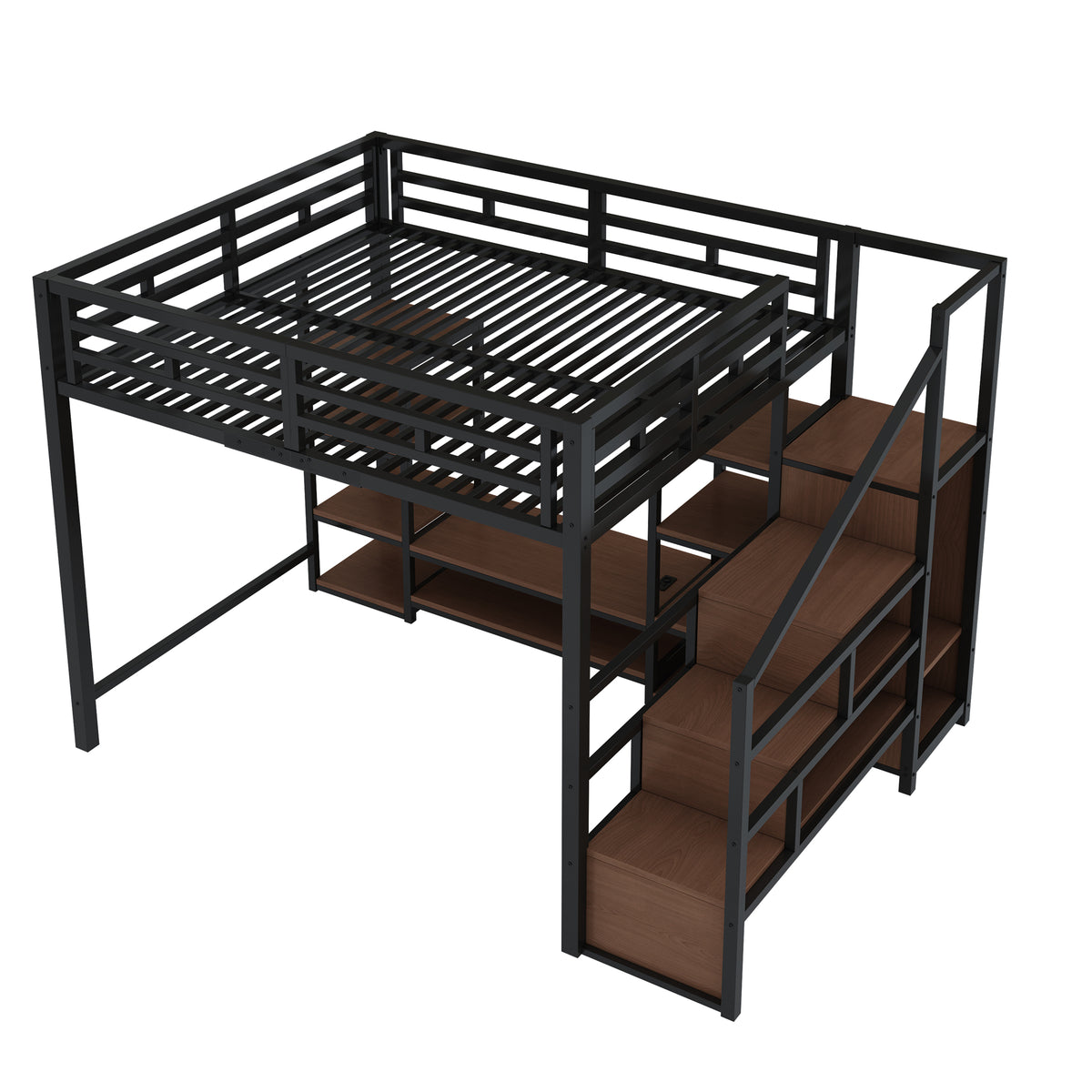 Loft Bed 140x200 with TV Stand & Power Outlet, Black